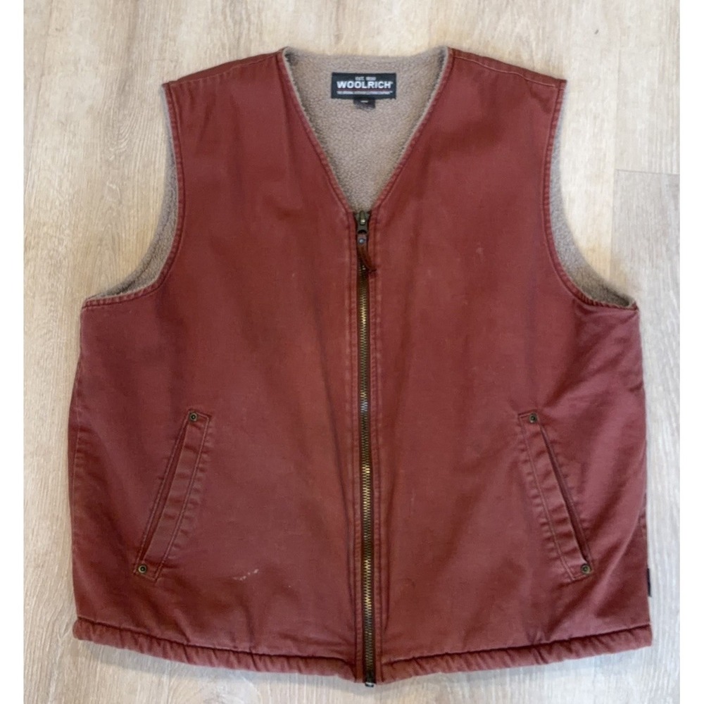 Woolrich Vest Sherpa lined Canvas Rancher USA Mens L Shooter‎ Workwear - Picture 10 of 13